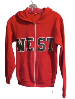 American Apparel F497 Red Zip Hoodie WEST Graphic Size Small Unisex Flex Fleece